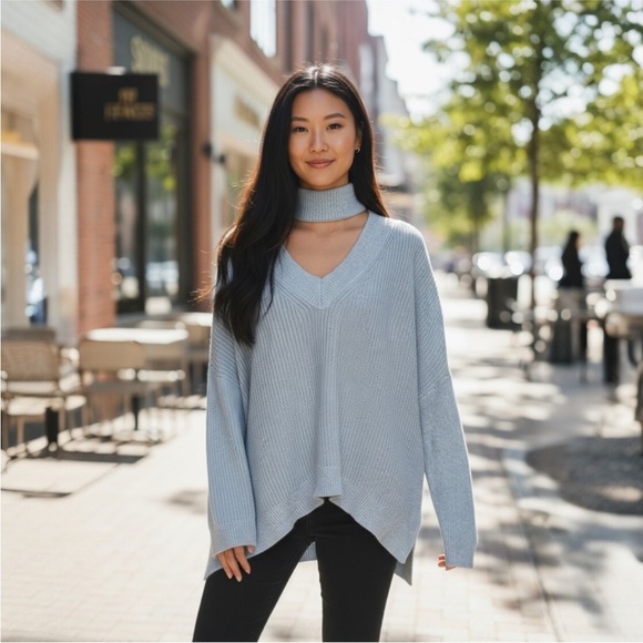 White House Black Market Sweaters - White House Black Market Soft Blue V-Neck Sweater